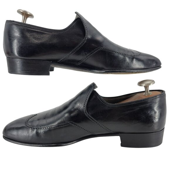 Vintage Barletta Handmade Italian Dress Shoes Mens 10.5C Black Leather Loafers - Picture 7 of 13